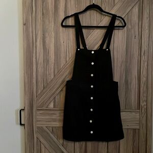 DIVIDED suede, black overall mini dress